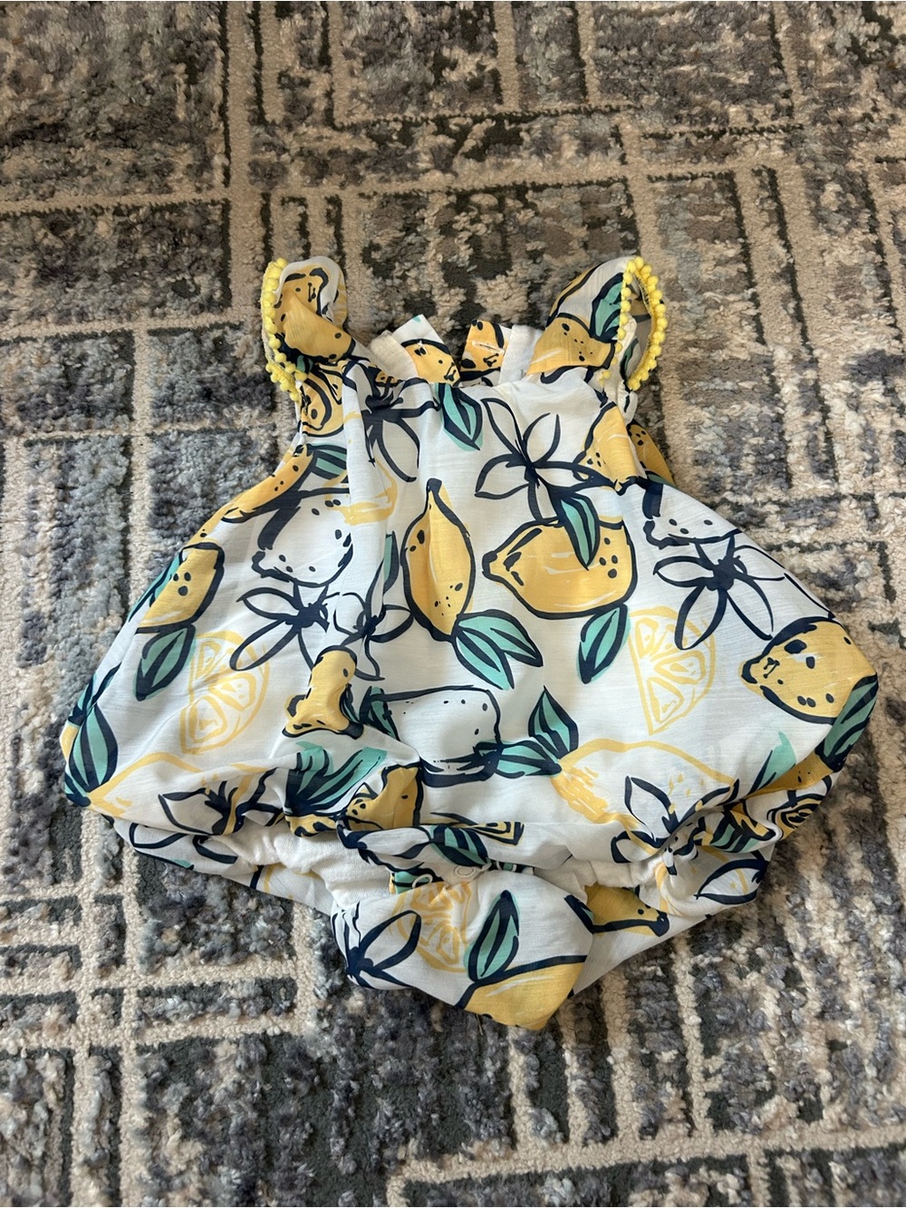 Lemon-Print Baby One-Piece Romper in White and Yellow